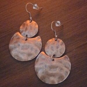 Hammered Copper Stacked Symbols Boho Statement Dangling Earrings
